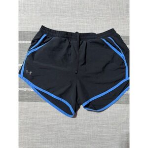Under Armour Fly By Running Shorts Black Blue Trim Womens Small Drawstring